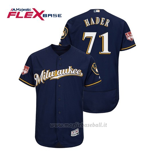 Maglia Baseball Uomo Milwaukee Brewers Josh Hader Flex Base Entrenamiento De Primavera 2019 Blu